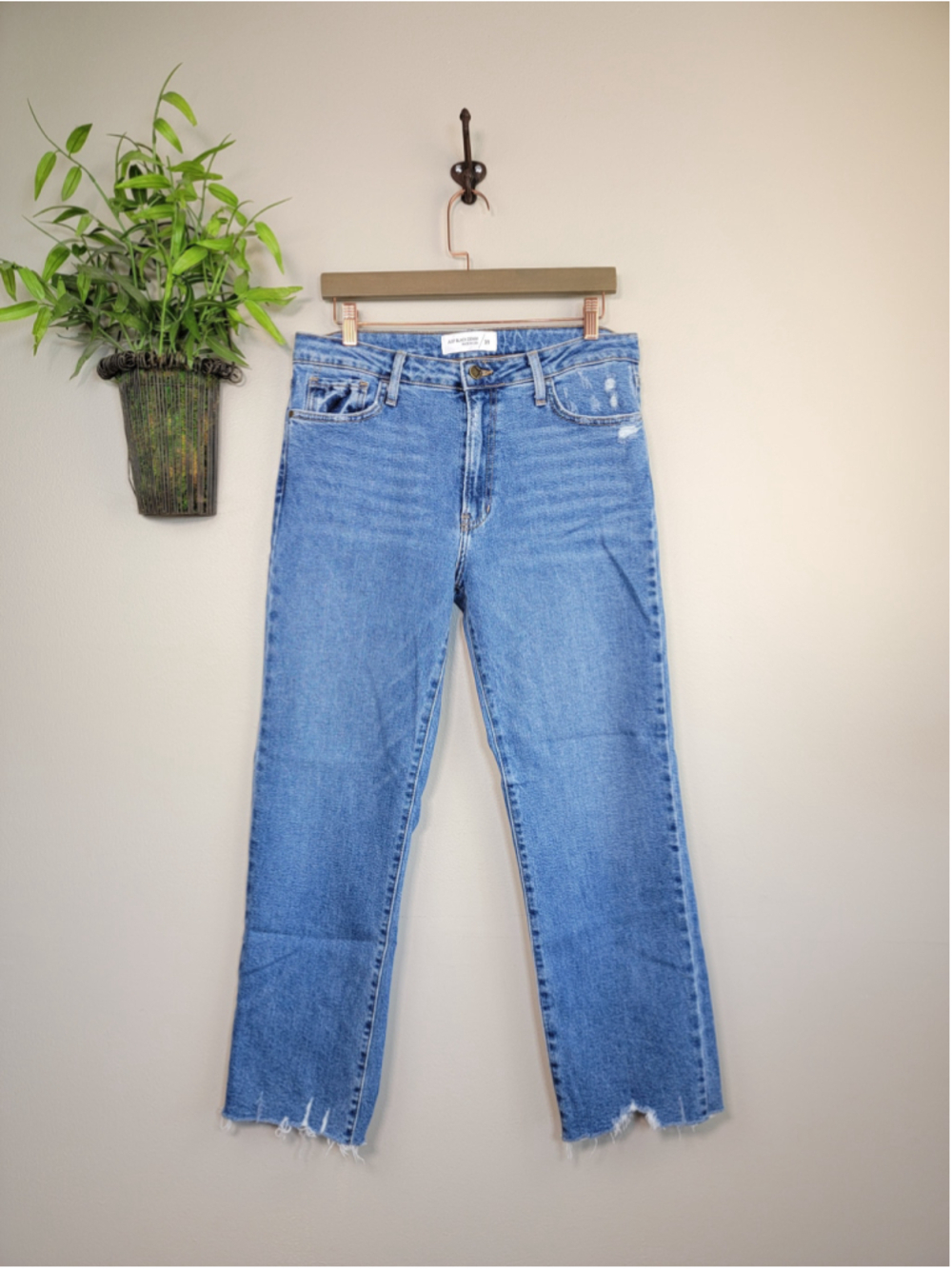 Just Black 31 Vintage Straight Jeans Frayed Distressed High Rise Medium Blue